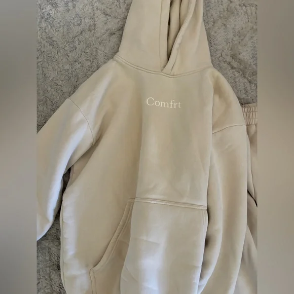 Cmfrt Beige Sweat Set Hoodie Medium Joggers Small Cozy Lounge Set - Picture 2 of 7